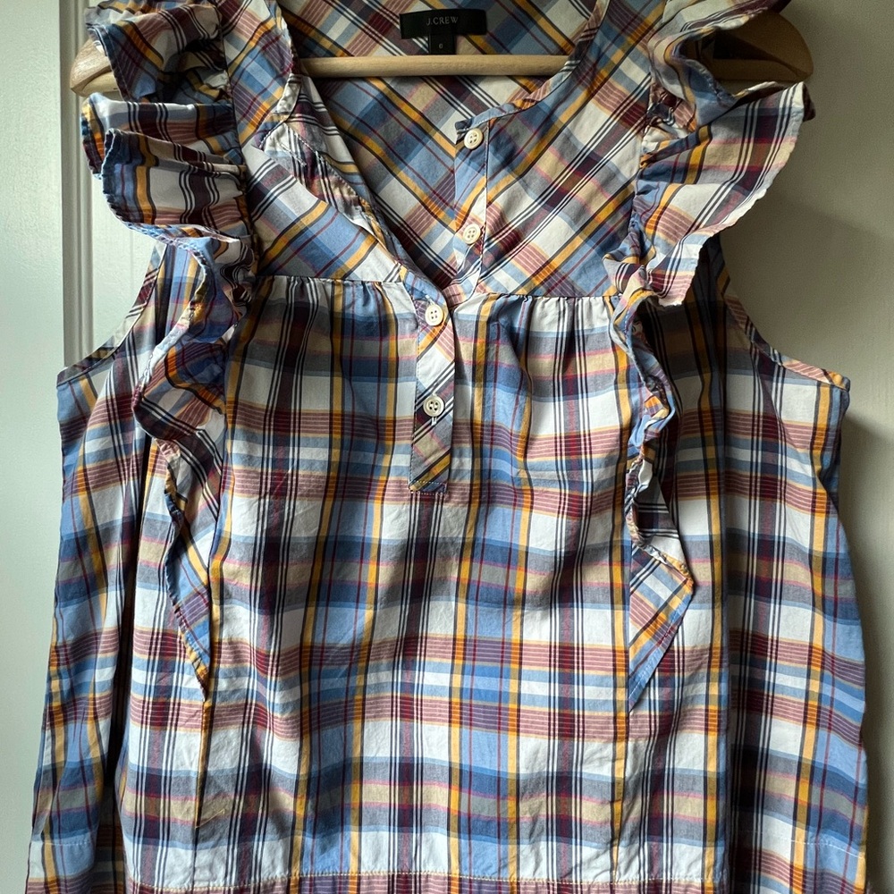 J. Crew Multicolor Plaid women’s button front tank top size 6